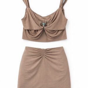 Oh Polly Sky Grey Ruched Crop Top & Mini Skirt Set • Matching Co-Or